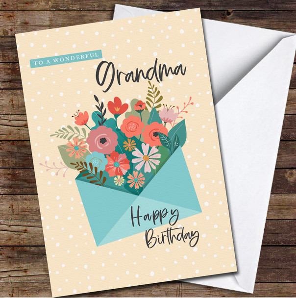 Green Envelope Flower Bouquet Wonderful Grandma Happy Personalized Birthday Card