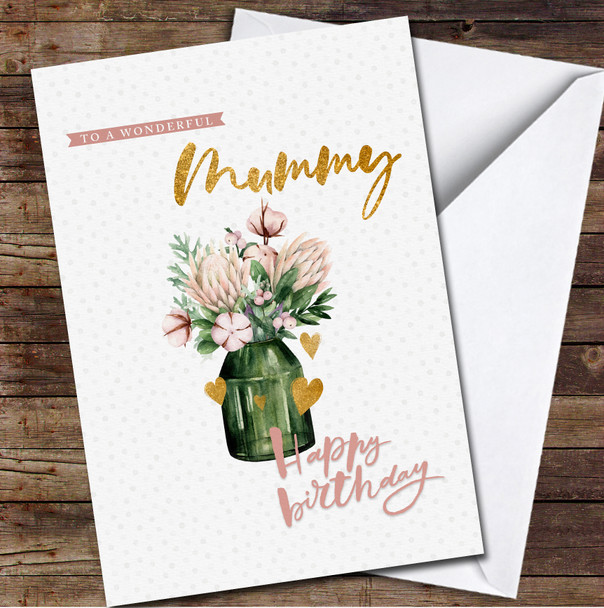 Wonderful Mummy Happy Birthday Bouquet In Green Glass Personalized Birthday Card