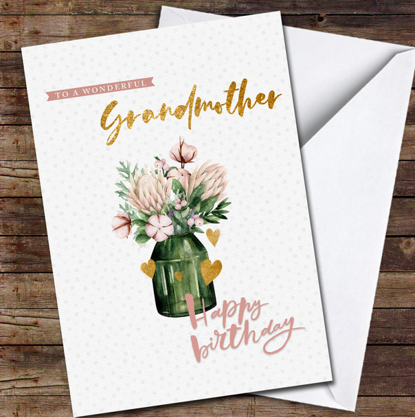 Wonderful Grandmother Happy Bouquet In Green Glass Personalized Birthday Card