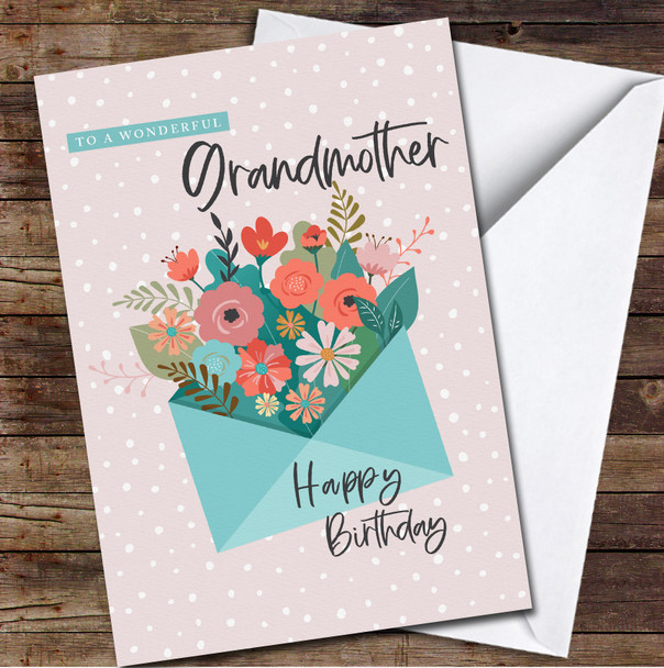 Envelope Flowers Pink Wonderful Grandmother Happy Personalized Birthday Card