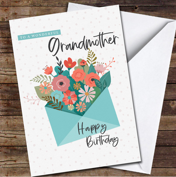 Envelope Flowers Wonderful Grandmother Dots Happy Personalized Birthday Card