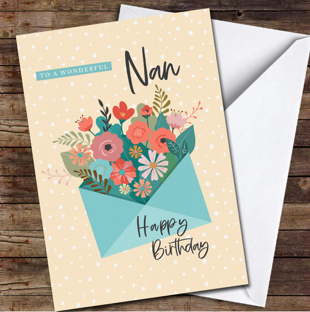 Green Envelope Flower Bouquet Wonderful Nan Happy Personalized Birthday Card