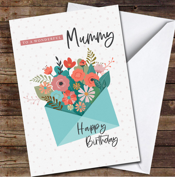 Green Envelope Flowers Dots Wonderful Mummy Happy Personalized Birthday Card