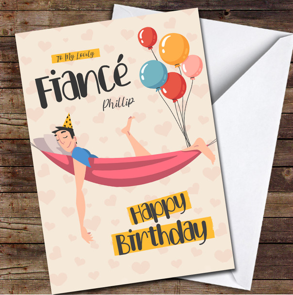 Fiancé Birthday Smiling Man Lying In Hammock Card Personalized Birthday Card