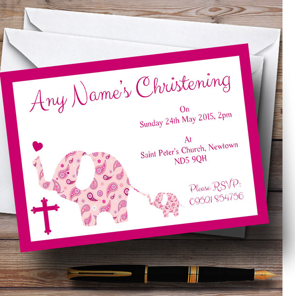 Pink Elephants Christening Party Personalized Invitations