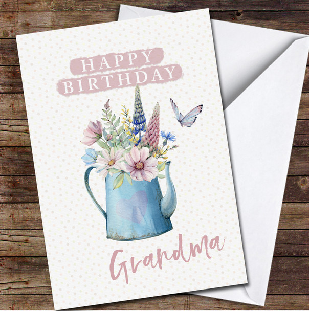 Watercolour Flowers In Water Can Happy Grandma Personalized Birthday Card