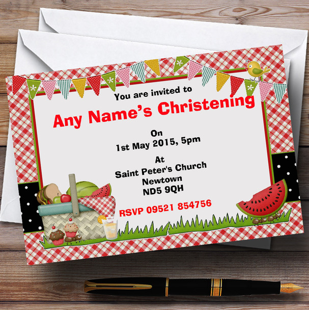 Red Picnic Christening Party Personalized Invitations