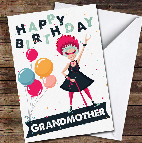 Cool Rock Grandmother Happy Balloon Polka Dot Personalized Birthday Card