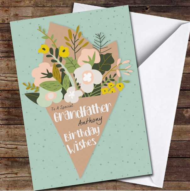 Grandfather Birthday Bouquet Of Flowers Card Personalized Birthday Card