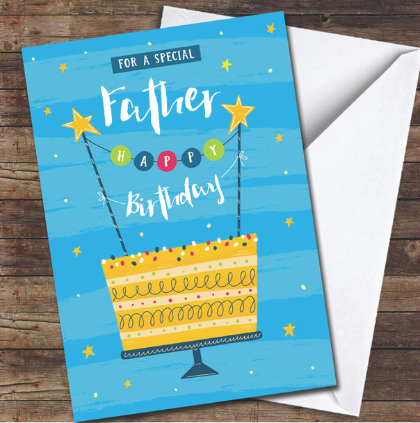 Father Cake Illustration Fun Bright Happy Personalized Birthday Card