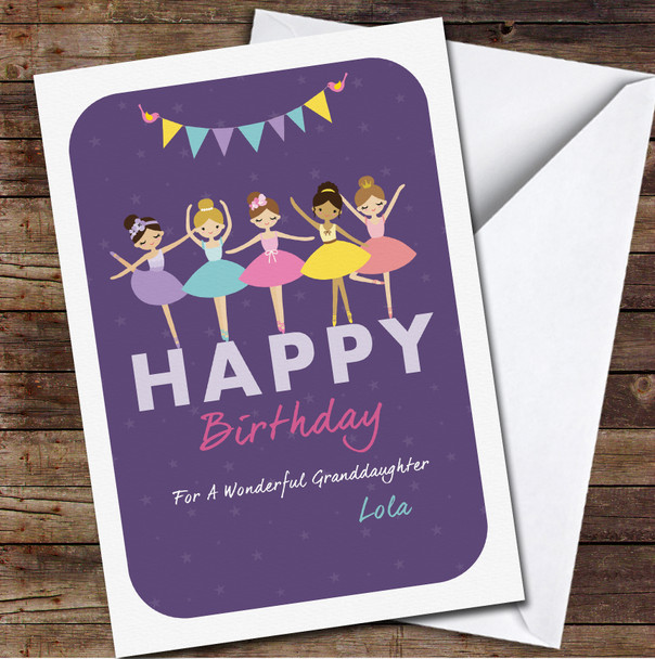 Granddaughter Cute Purple Dancing Little Ballerinas Personalized Birthday Card