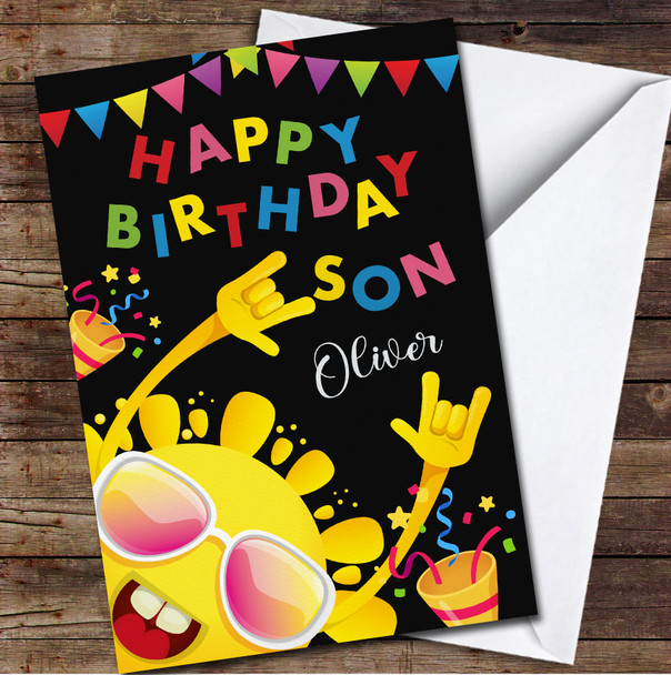 Son Birthday Funny Sun Yellow & Rainbow Sunglasses Personalized Birthday Card