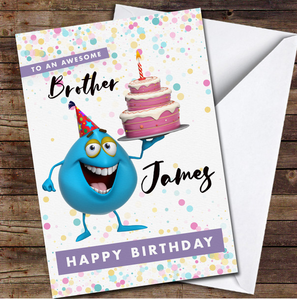 Awesome Brother Happy Birthday Monster With Cake Personalized Birthday Card