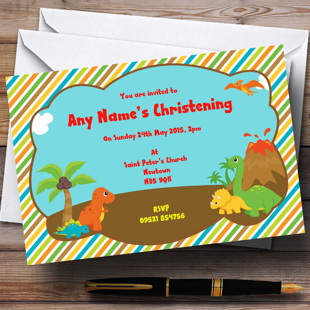 Sweet Little Dinosaurs Christening Party Personalized Invitations