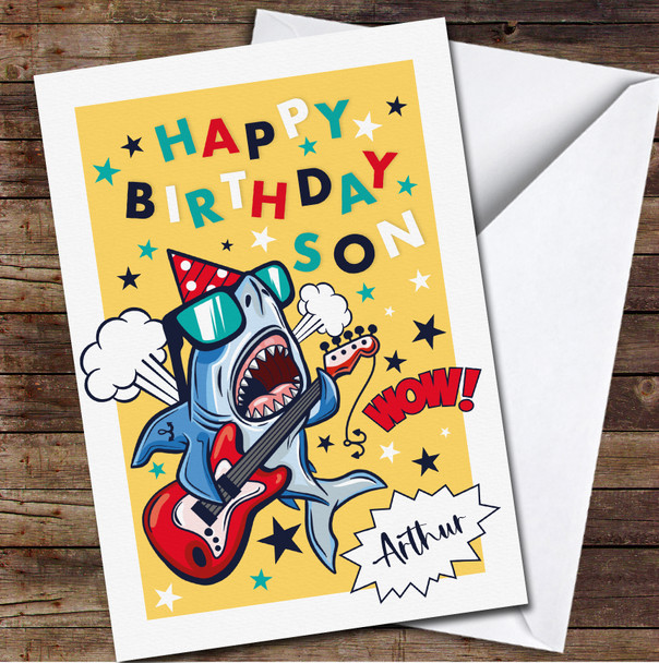 Happy Birthday Son Birthday Rock & Roll Shark Personalized Birthday Card