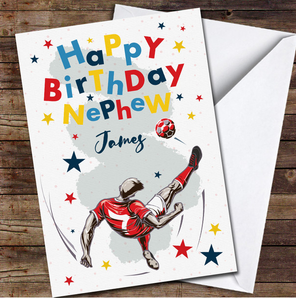 Nephew Birthday Football Player Overhead Kick Personalized Birthday Card