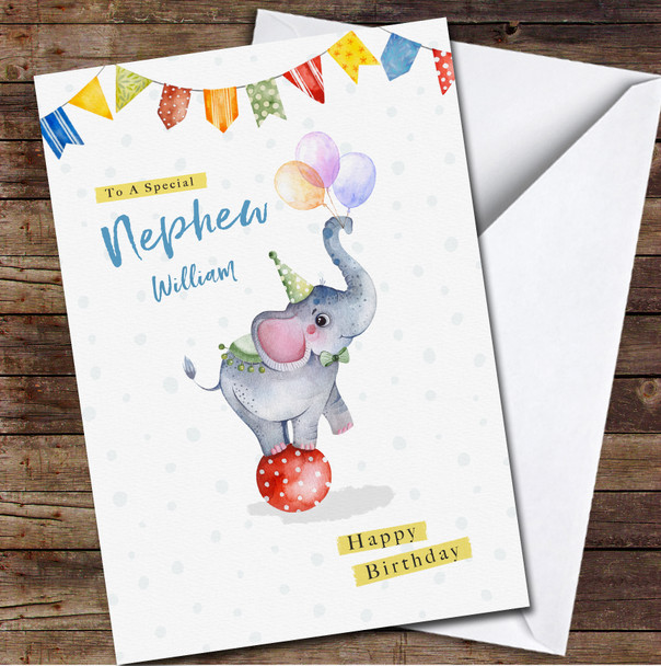 Special Nephew Birthday Elephant On The Ball Personalized Birthday Card