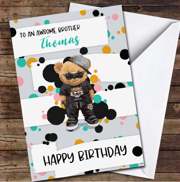 Cool Bear Awesome Brother Happy Birthday Personalized Birthday Card