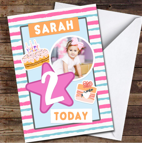 2nd Girl Pattern Cake Photo Any Age Personalized Birthday Card