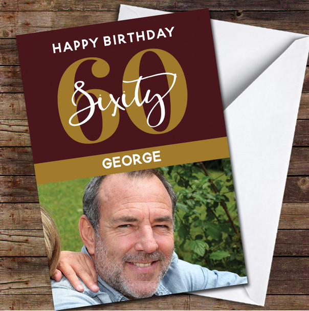60th Sixty Photo Red Gold Any Age Personalized Birthday Card