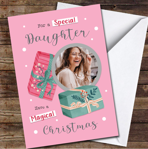 Daughter Gifts Pink Photo Magical Any Text Personalized Christmas Card