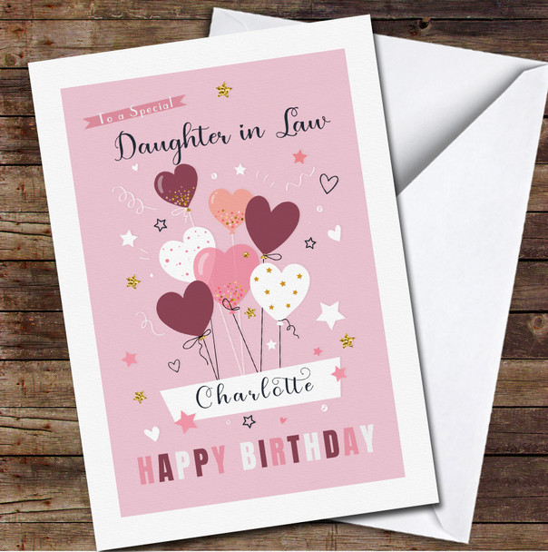 Daughter In Law Heart balloons Any Text Personalized Birthday Card