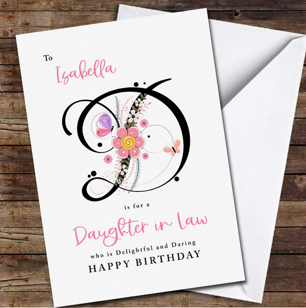 Daughter In Law Letter D With Flowers Any Text Personalized Birthday Card