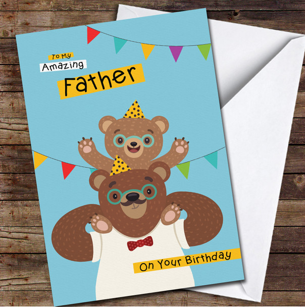 Father Cute Bears Wearing Party Hats Any Text Personalized Birthday Card