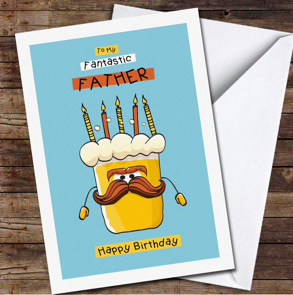Father Funny Beer With Moustaches And Candles Any Text Birthday Card