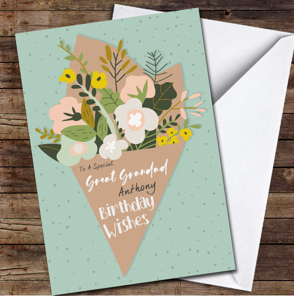 Great Grandad Bouquet Of Flowers Any Text Personalized Birthday Card