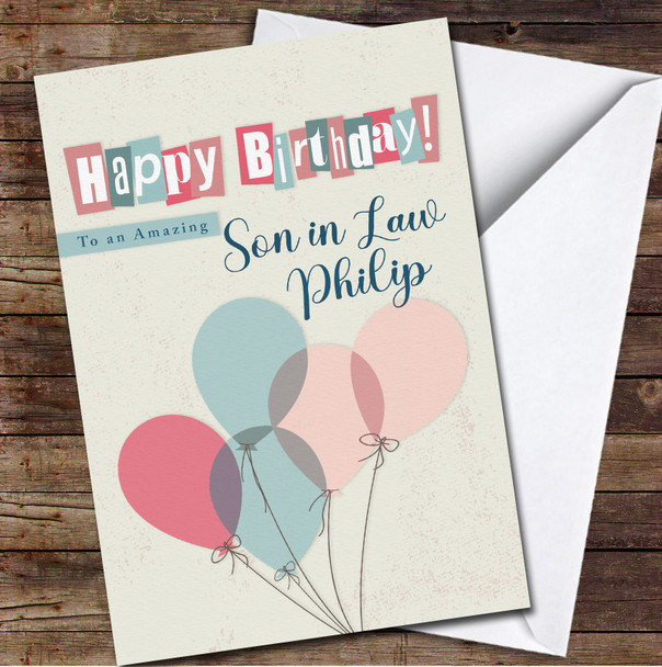 Son In law Bunch of Balloons Any Text Personalized Birthday Card
