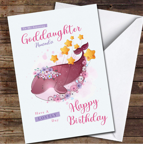 Goddaughter Cute Whale With Star Any Text Personalized Birthday Card
