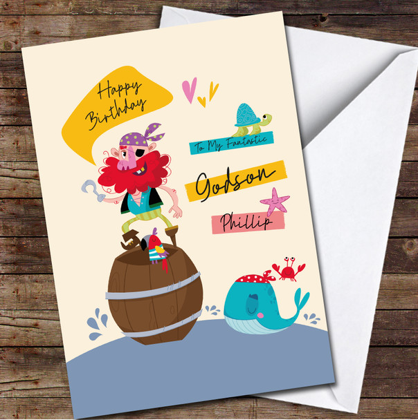 Godson Funny Pirate Sea Any Text Personalized Birthday Card