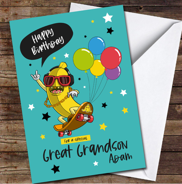 Great Grandson Funny Banana Skater Any Text Personalized Birthday Card