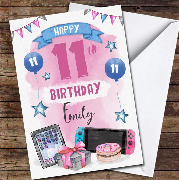 11th Girl Tech Switch iPad Online Games Doughnut Any Age Birthday Card