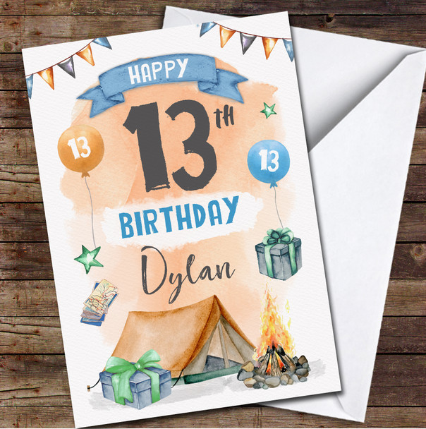 13th Boy Male Camping Outdoors Gift Party Any Age Personalized Birthday Card