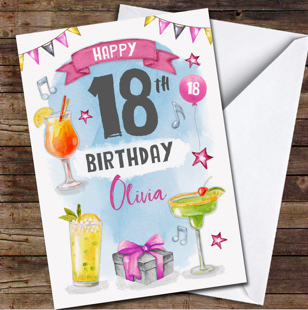 18th Girl Bright Cocktails Party Celebration Any Age Personalized Birthday Card