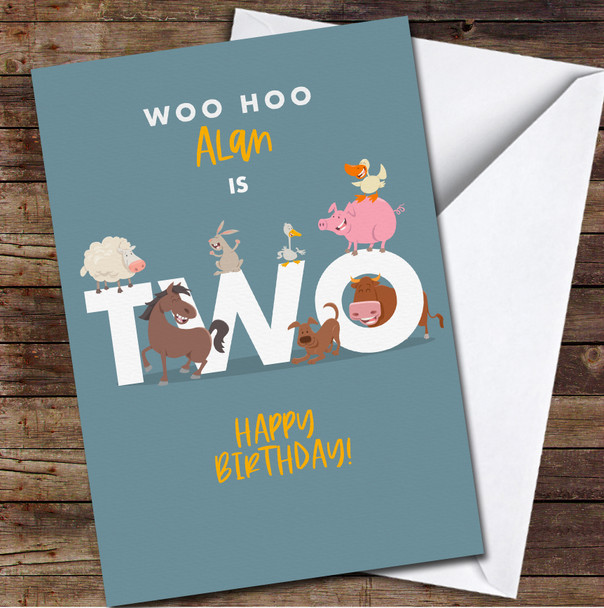 2nd Boy Cute Farm Animals Any Age Personalized Birthday Card