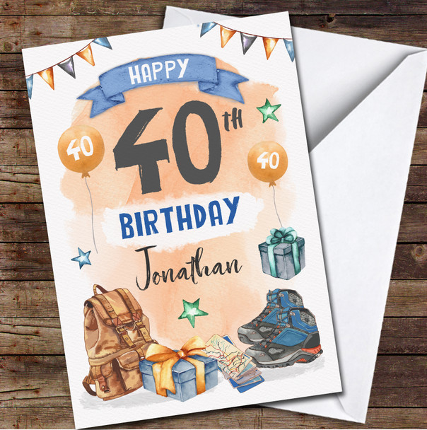 40th Male Hiking Walking Outdoors Nature Gift Any Age Personalized Birthday Card