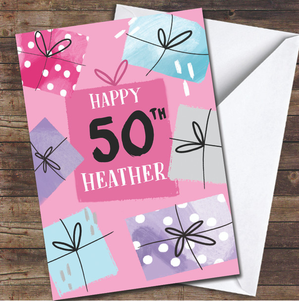 50th Gift Female Bright Modern Any Age Personalized Birthday Card