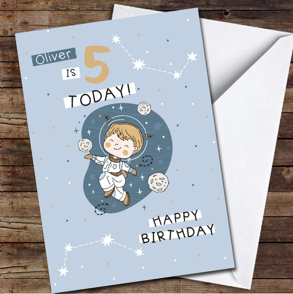 5th Boy Cute Little Space Researcher Any Age Personalized Birthday Card