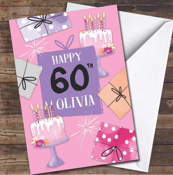 60th Cake Gift Bright Modern Any Age Personalized Birthday Card