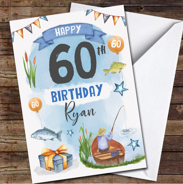 60th Male Fishing Fish Gift Any Age Personalized Birthday Card