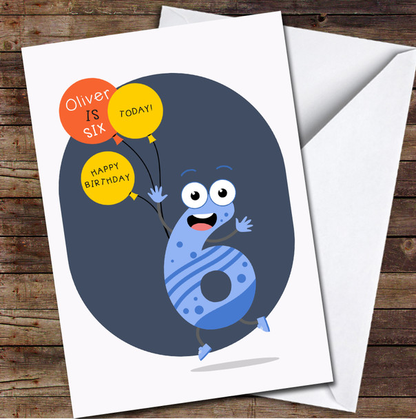 6th Boy Funny Number Six With Balloons Any Age Personalized Birthday Card