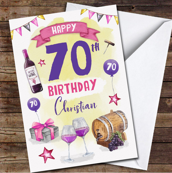 70th Girl Female Wine Lover Alcohol Any Age Personalized Birthday Card