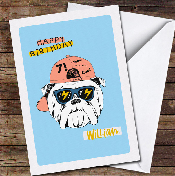 7th Boy Cool Dude Dog Any Age Personalized Birthday Card