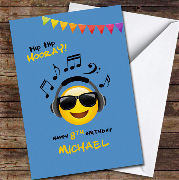 8th Boy Listening Music Emoji Any Age Personalized Birthday Card