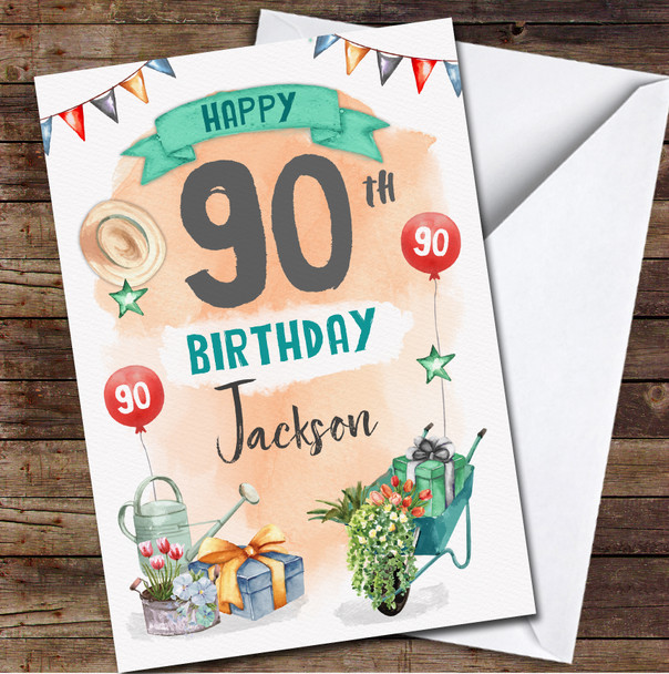 90th Male Garden Flowers Nature Gift Any Age Personalized Birthday Card