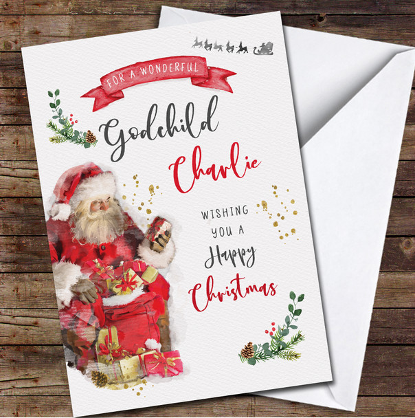 Godchild Santa Gifts Any Text Personalized Christmas Card