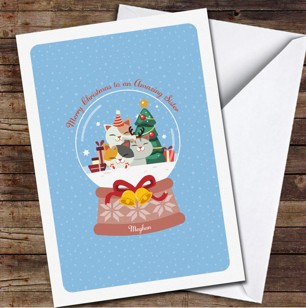 Sister Cute Cat In The Snow Globe Any Text Personalized Christmas Card